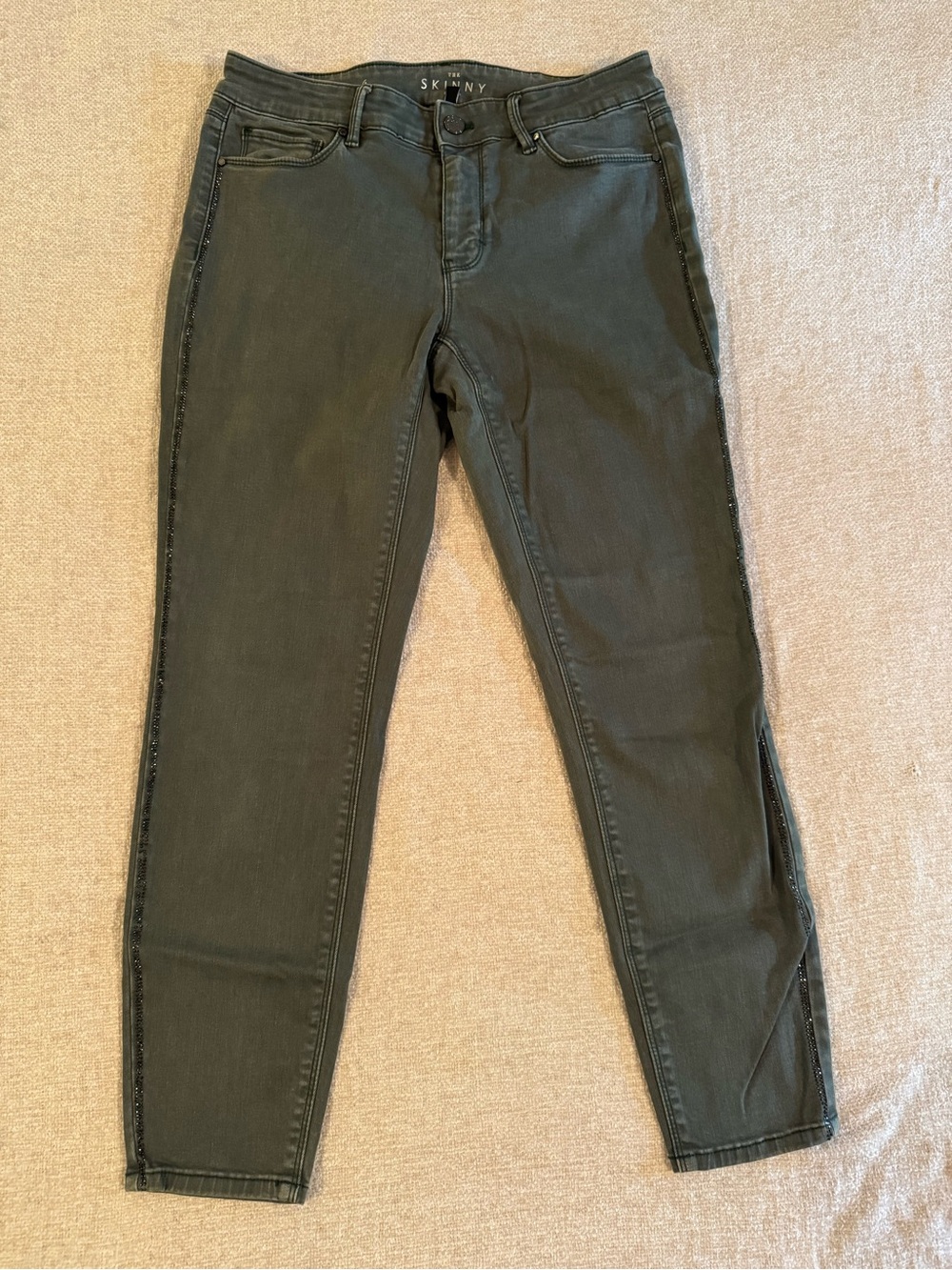 WHBM Skinny Crop Rhinestone Green‎ Mid-Rise Jeans